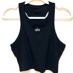 ALO Yoga Racer Back Crop Tank Top Medium Black Gym Workout Athletic Sporty Yoga